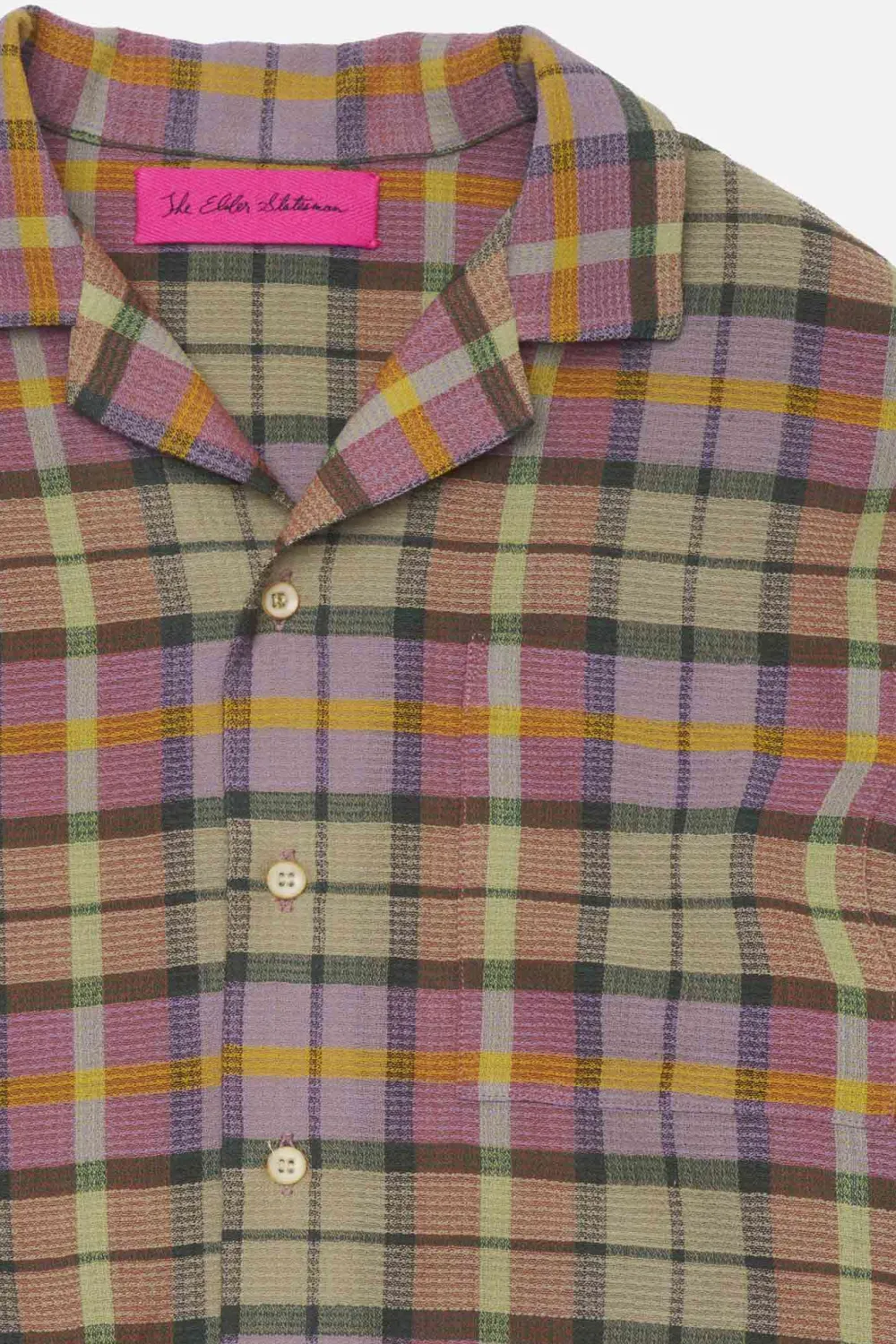 The Elder Statesman Burnout Plaid Camp Shirt LS