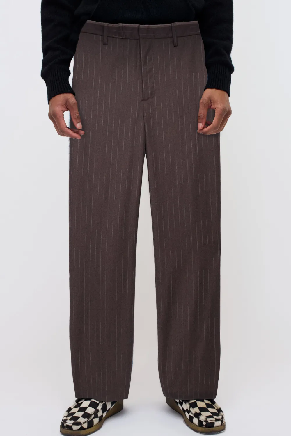 The Elder Statesman Chalkstripe Flat Front Trouser