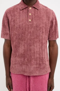 The Elder Statesman Chenille Rib Short-Sleeved Polo