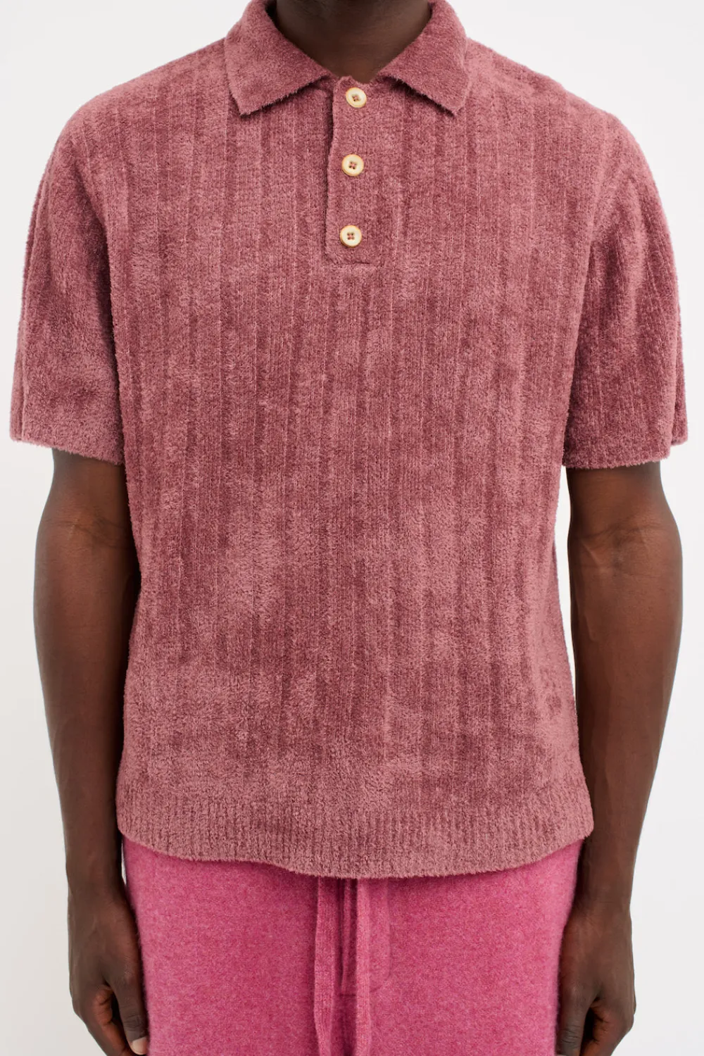 The Elder Statesman Chenille Rib Short-Sleeved Polo
