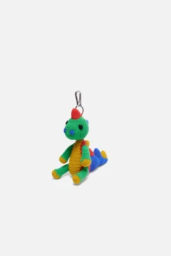 The Elder Statesman Crochet Dinosaur Keychain Charm