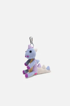 The Elder Statesman Crochet Dinosaur Keychain Charm