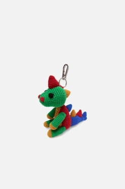 The Elder Statesman Crochet Dinosaur Keychain Charm
