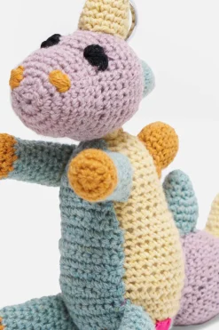 The Elder Statesman Crochet Dinosaur Keychain Charm