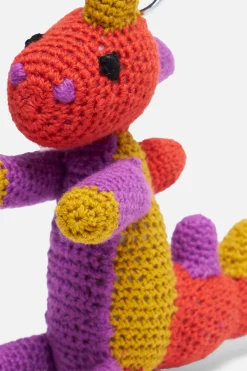 The Elder Statesman Crochet Dinosaur Keychain Charm