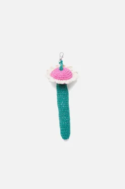 The Elder Statesman Crochet Flower Stem Keychain Charm