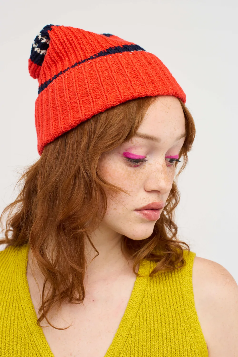 The Elder Statesman Nora Rollie Stripe Beanie