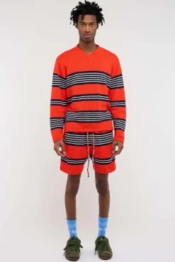 The Elder Statesman Nora Rollie Stripe V-Neck