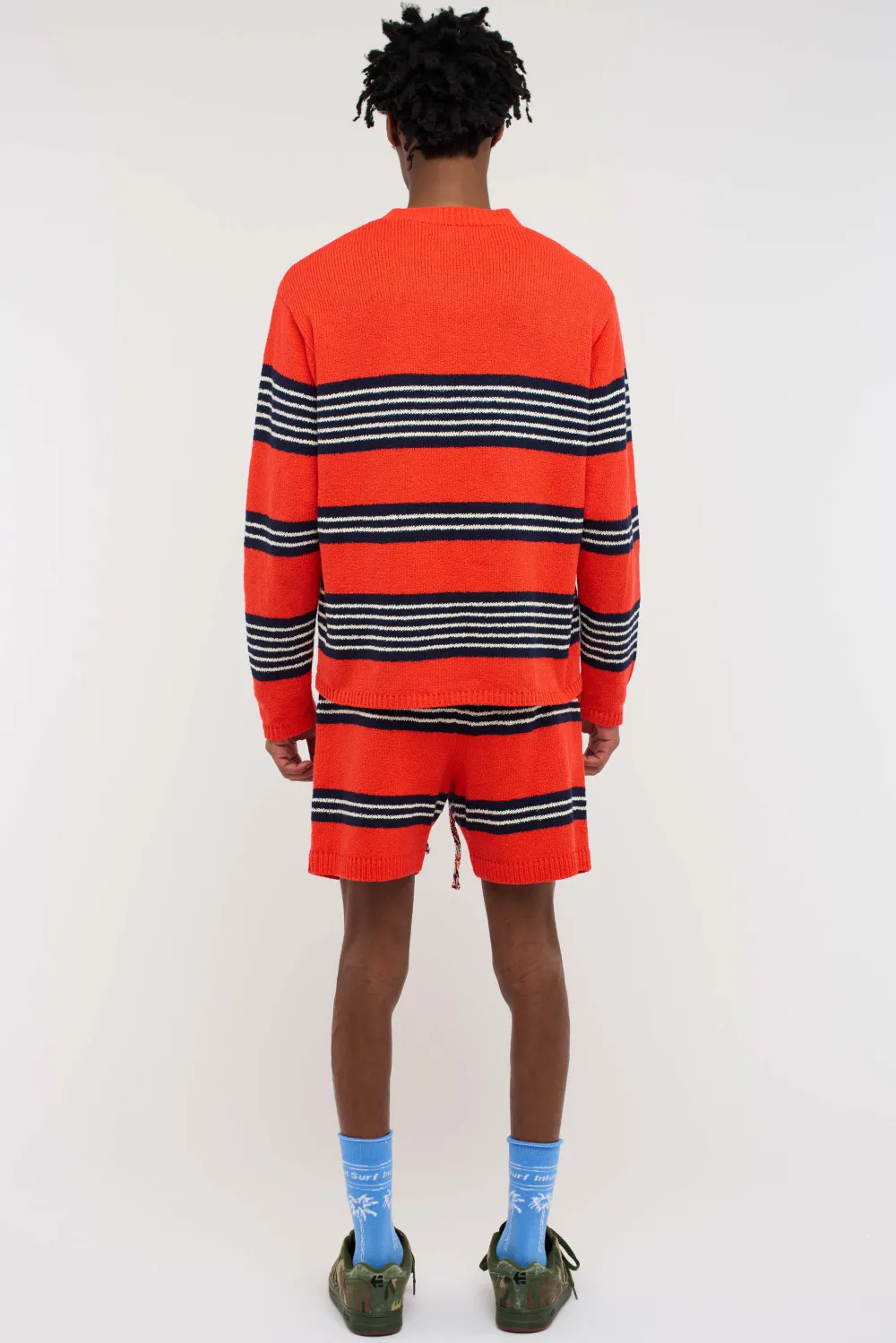 The Elder Statesman Nora Rollie Stripe V-Neck