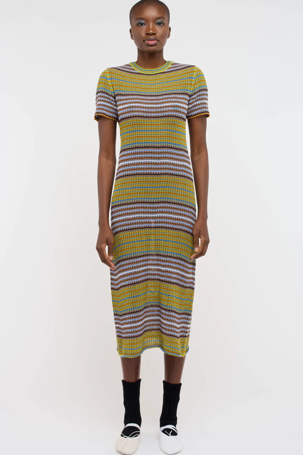 Women The Elder Statesman Nova Net Stripe Midi Dress
